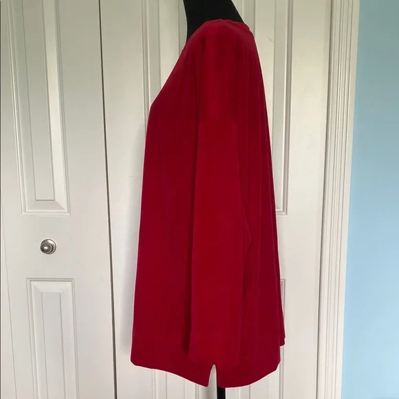 Woman Within 2X 26/28 Red Velour Long Sleeve Crewneck Top - Picture 2 of 5